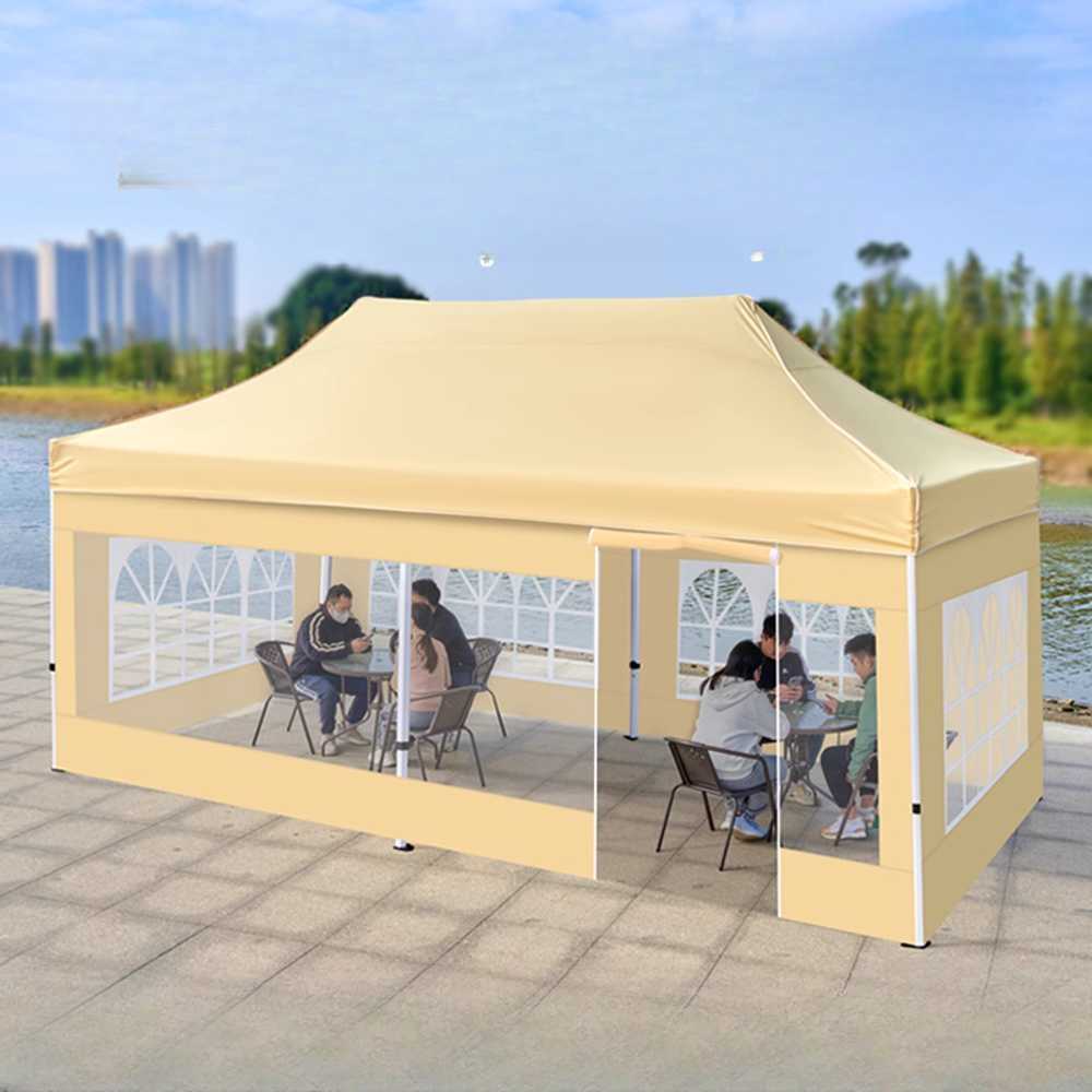 천막 바람막이 투명 방풍막 야외활동 캠핑 바람차단 2x3m (4면투명+개방 카키 자동) - 상세 이미지 2