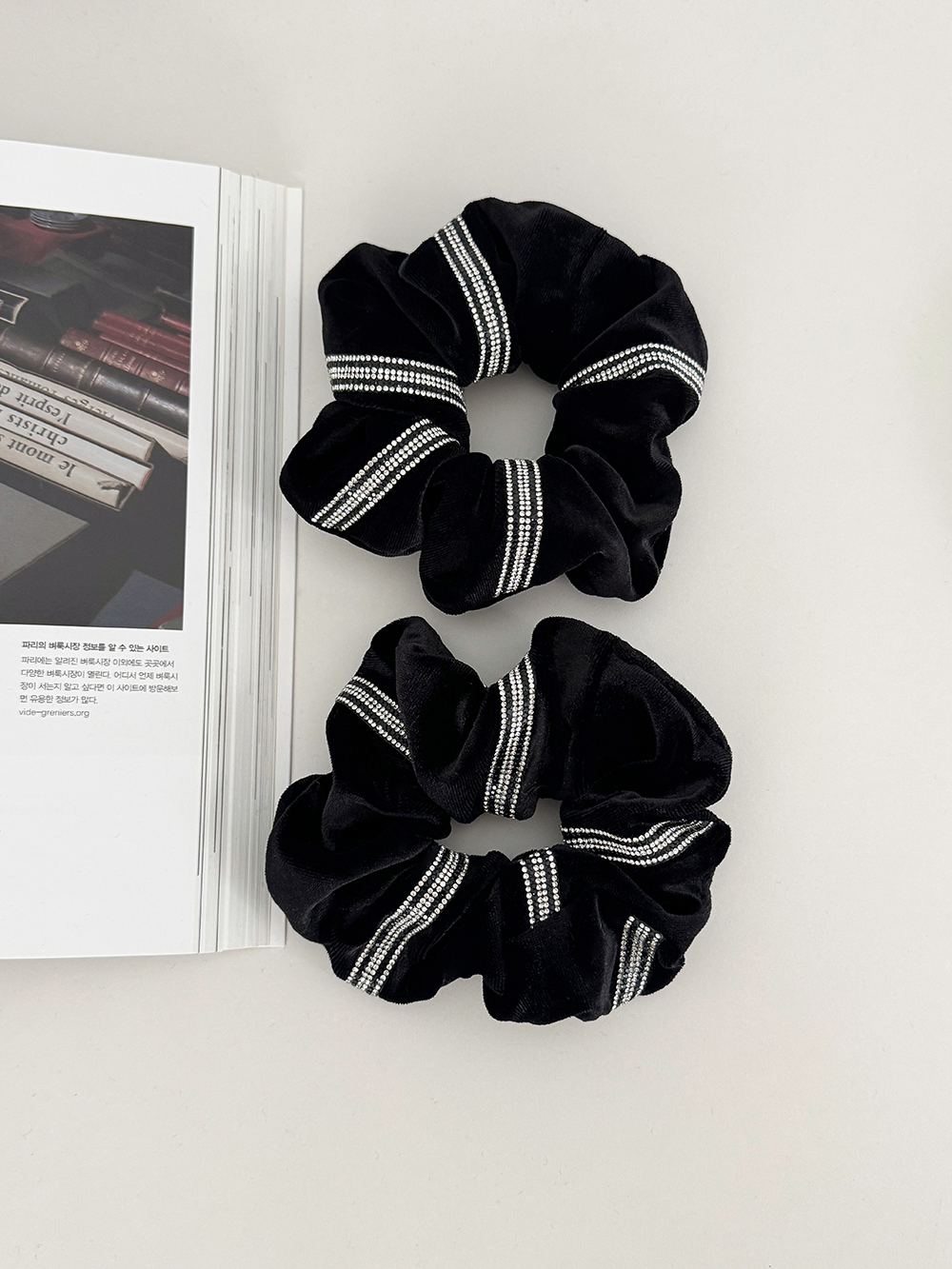 블랙벨벳큐빅라인스크런치 겨울곱창머리끈 머리끈 고무줄 헤어끈 똥머리밴드 이미지 6