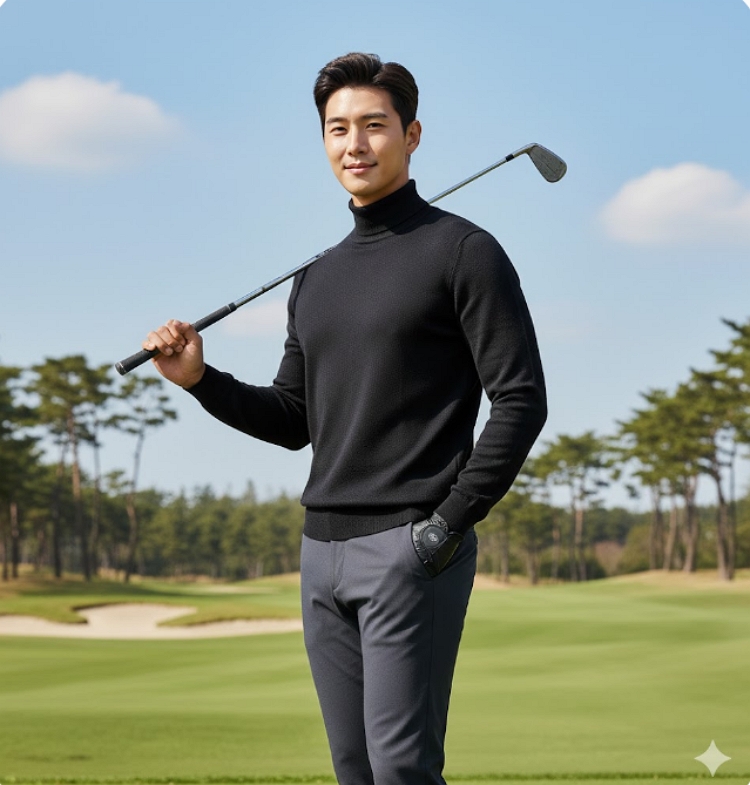 팬텀골프 남성 겨울 기본 터틀넥 피드룩 골프웨어 니트 티셔츠 - 상세 이미지 2