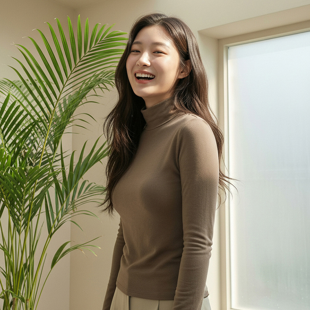 기모 목폴라 브라탑 브라일체형 긴팔티 겨울 발열 이너 슬림핏 여성 티셔츠 - 상세 이미지 4