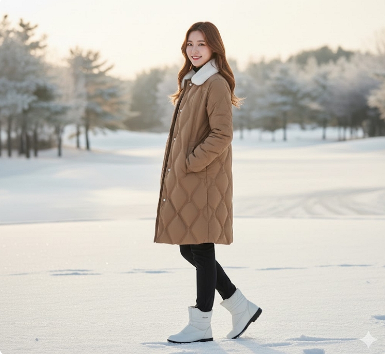 팬텀골프 여성 겨울 퍼 탈부착 퀄팅 덕다운 골프 롱다운 롱패딩 점퍼 - 상세 이미지 3