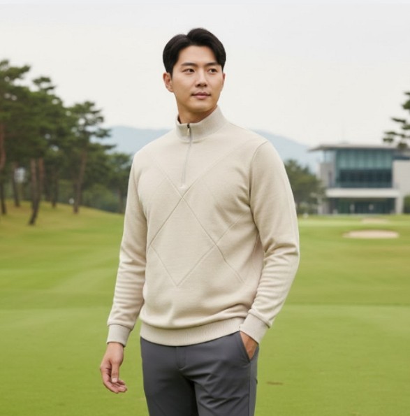 팬텀 골프웨어 남성 겨울 하이넥 반집업 두께감 있는 방풍 티셔츠 - 상품 이미지