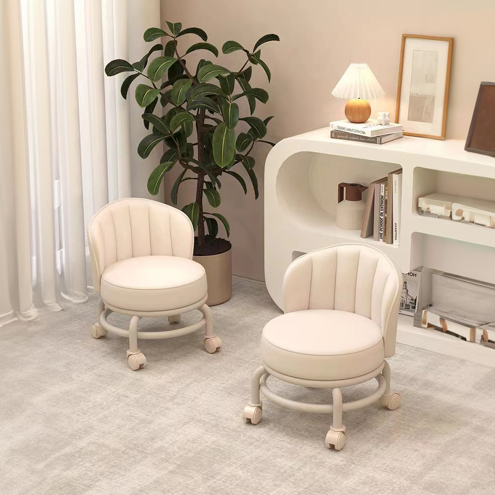 원형 스툴 등받이 낮은 의자 바퀴 달린 스톨 화이트