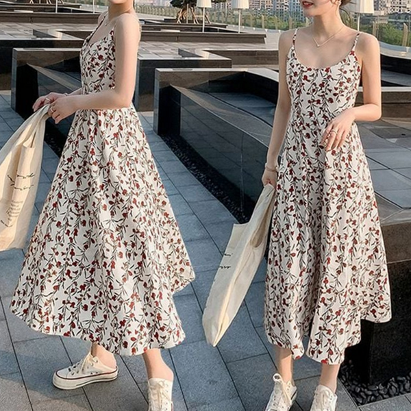데일리 여성 여름 원피스 플라워 여성 롱 원피스 휴양지 바캉스 - 메인 이미지
