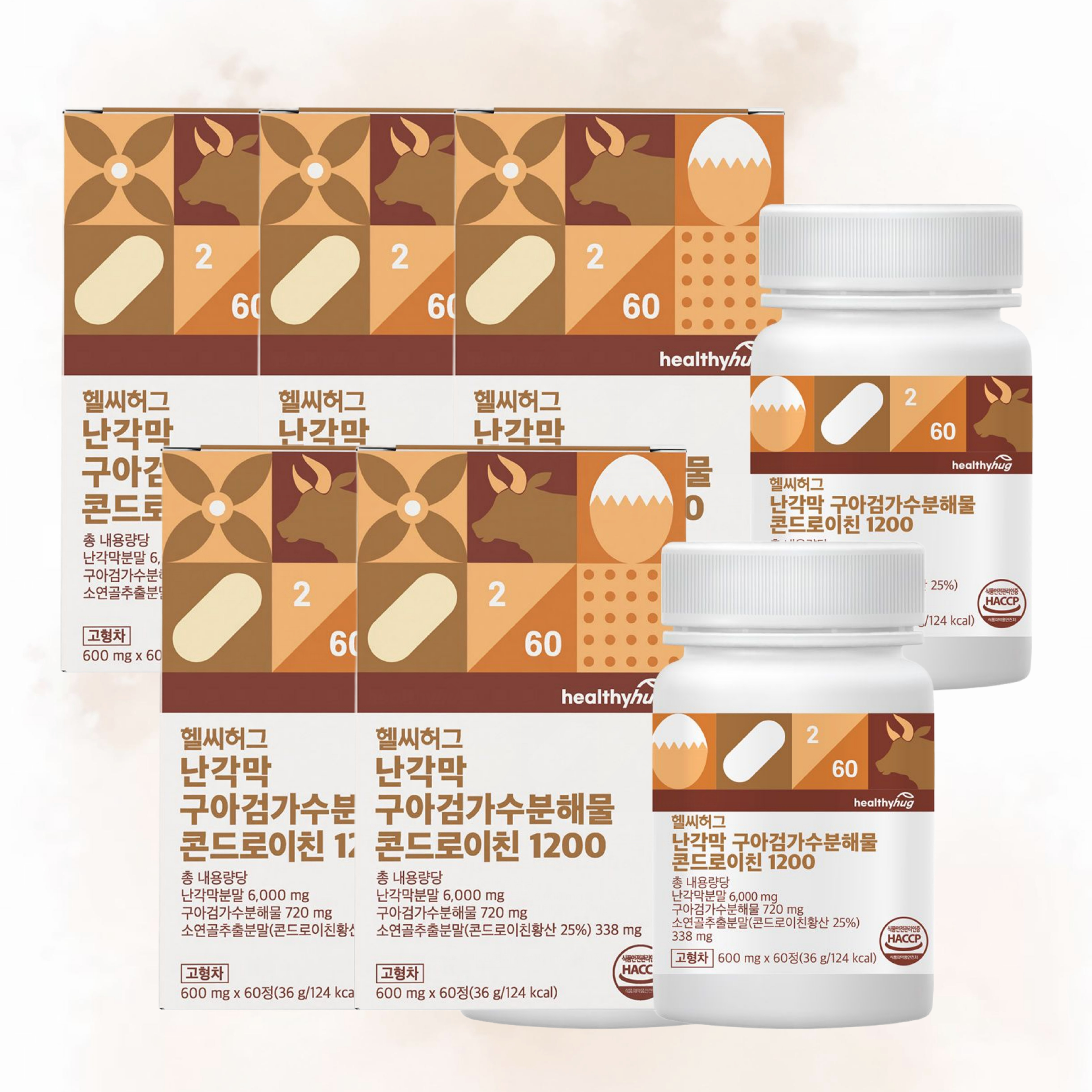 헬씨허그 난각막 구아검 가수분해물 콘드로이친 1200 소연골 구절초 60정, 5개 - 상품 이미지