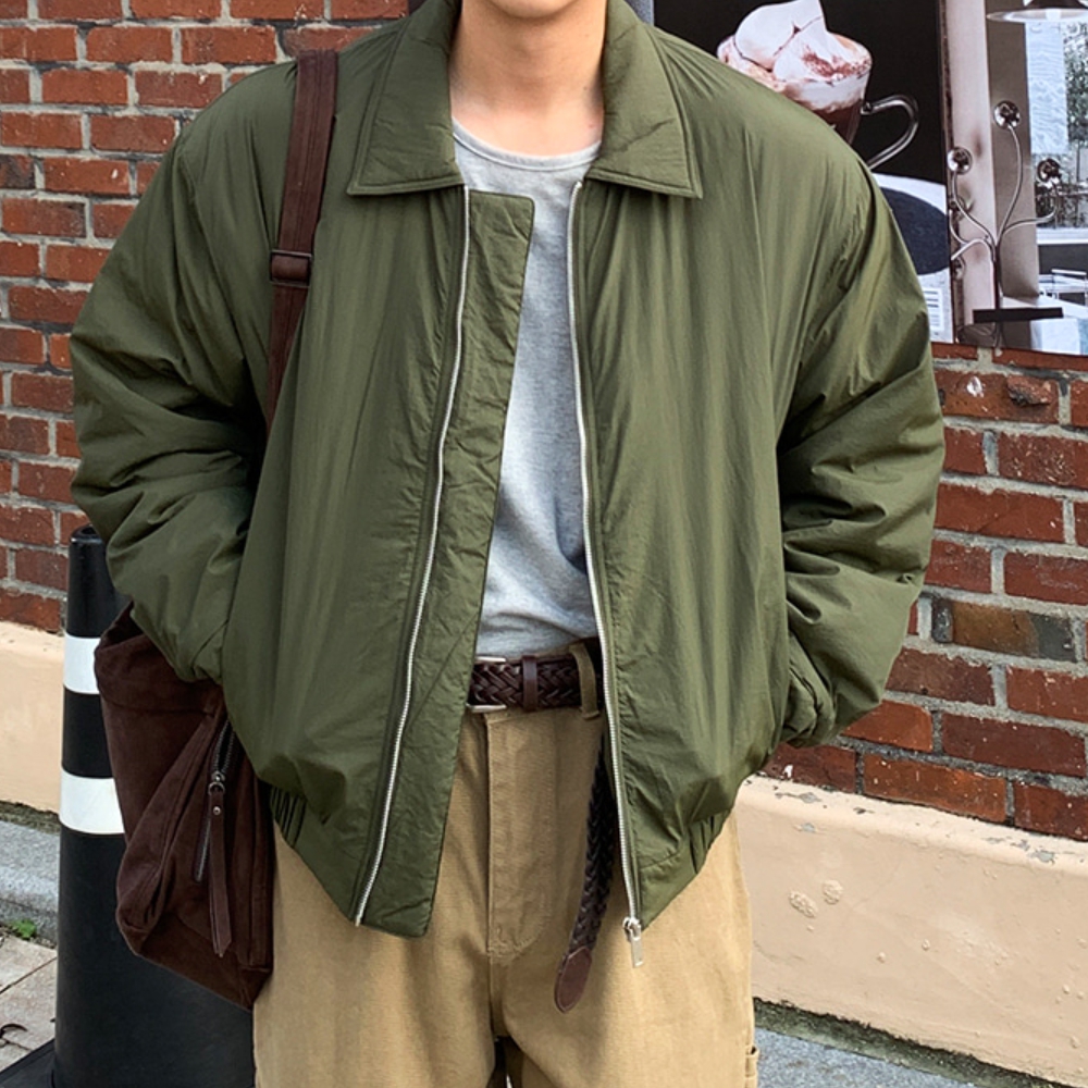 남자 커해 오버핏 겨울 5온스 크롭 패디드 블루종 패딩 점퍼 - 상세 이미지 2