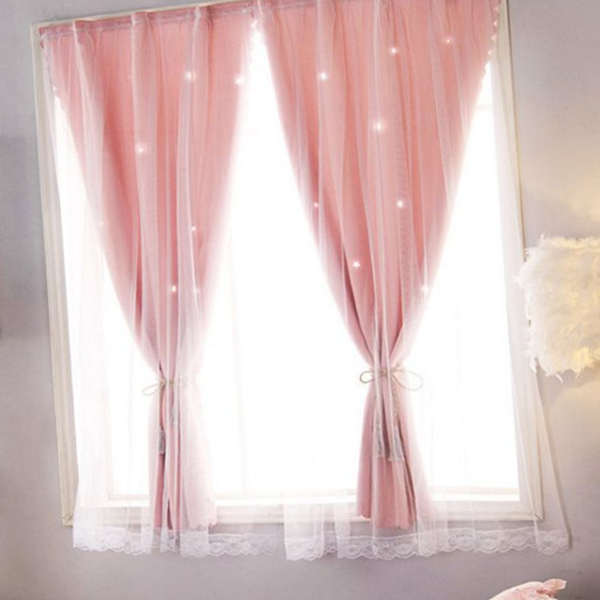 무타공 핑크 암막 커튼 펀칭 별빛 암막 커튼 방 창문