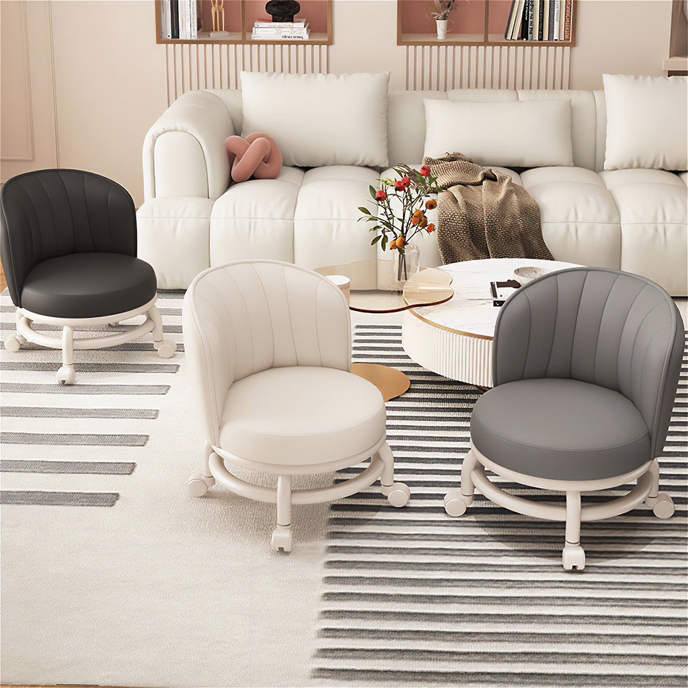 원형 스툴 등받이 낮은 의자 바퀴 달린 스톨 화이트