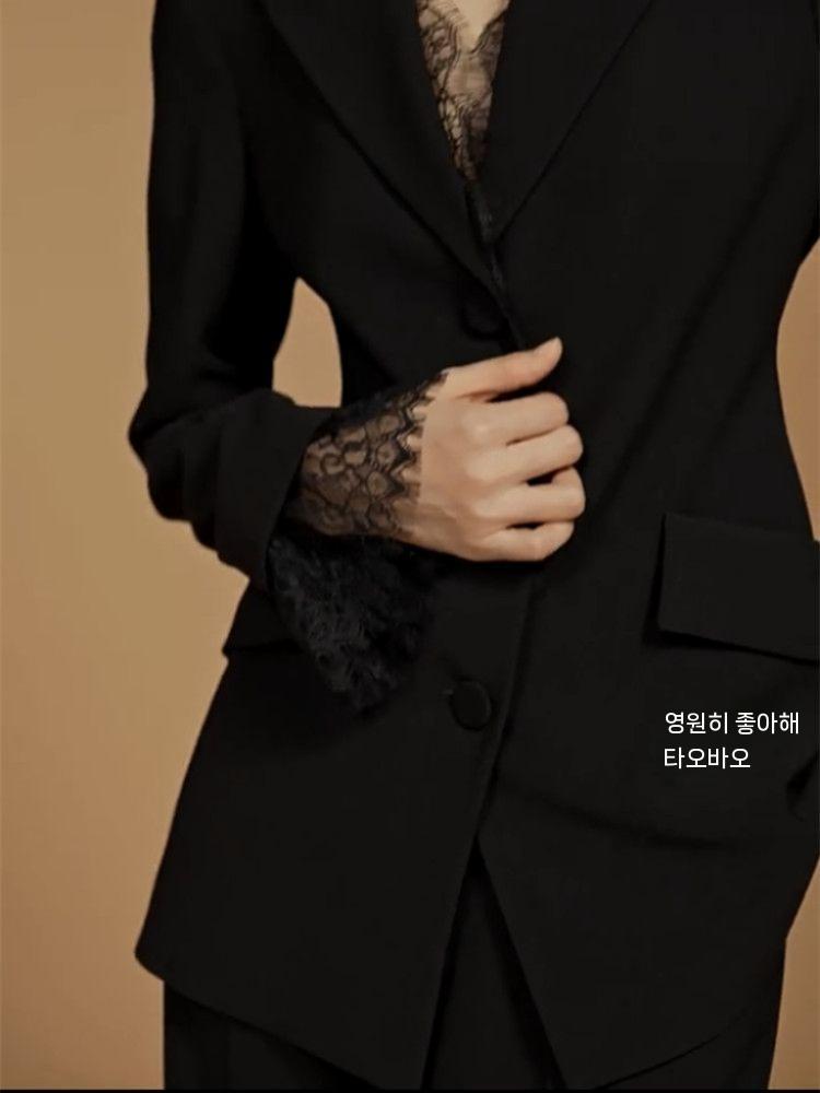 여성 슬림핏 봄가을 자켓 여성세트 가을 정장 오피스룩 면접 블랙 블레이저 S - 상세 이미지 3