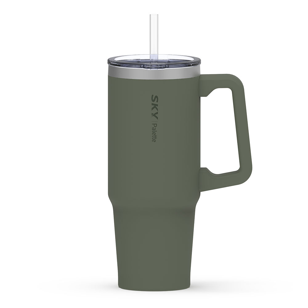 팔레트 대용량 차량용 데일리 텀블러 30oz (손잡이)+빨대 900ml, 올리브 그린 - 상품 이미지