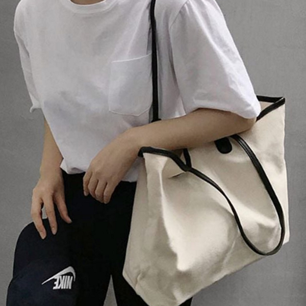 데일리 여성 숄더백 베이직 캔버스 숄더백 가벼운 빅백 가방 학생 - 상품 이미지