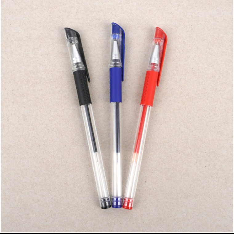 0.5mm 사무용 학습용 중성볼펜 뚜껑 펜클립 빨강 파랑 검정 - 메인 이미지
