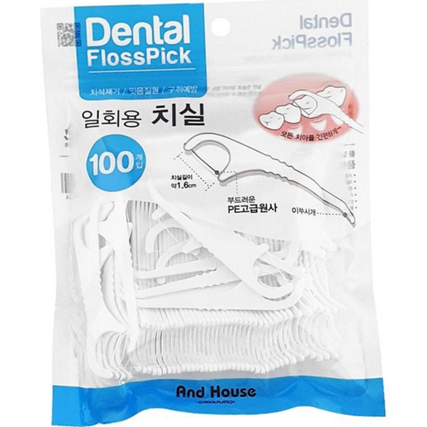휴대용 일회용 치실 와이어 치실 이쑤시개 100개입 구취예방 덴탈 치아 - 상품 이미지