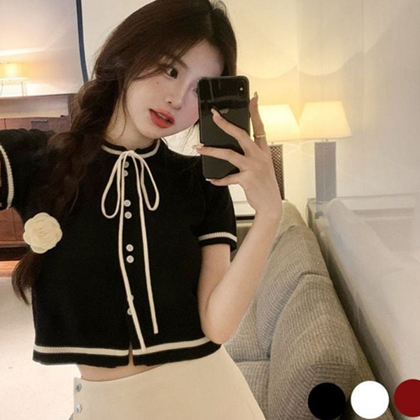 데일리 여성반 크롭 가디건 라운드 니트 가디건 반팔 여름 - 상품 이미지