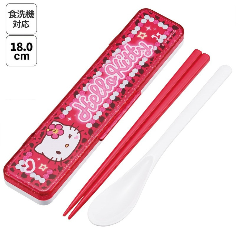 스케이터 산리오 헬로키티 스쿨 캐릭터 소리나지 않는 콤비세트 (스푼,젓가락,케이스) 18cm CCS3SA - 주방·식기 - 하카타몰