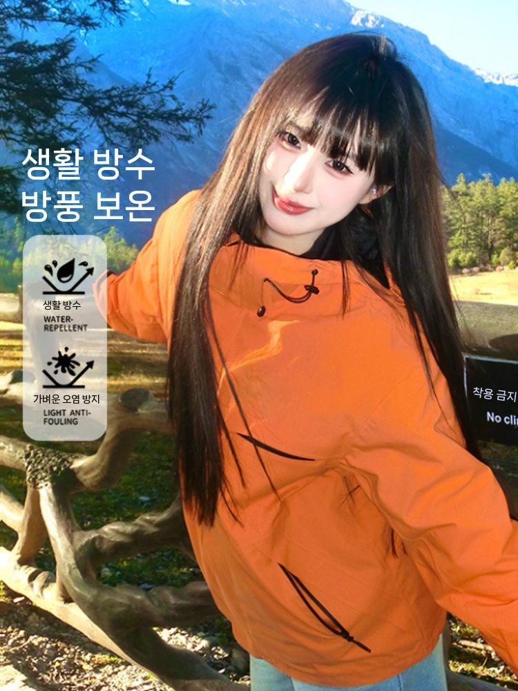 여성 방수 하드쉘 레인 여성용 가을 캠핑 방풍 경량 자켓 2688 산화 오렌지 3-in-1 XS 이미지 6