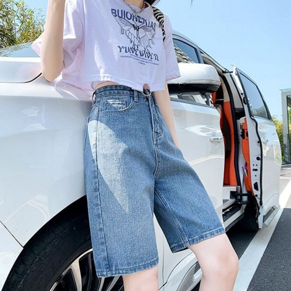 루즈핏 여자 데님 팬츠 데일리 여성 5부 청바지 반바지 여름 - 상품 이미지