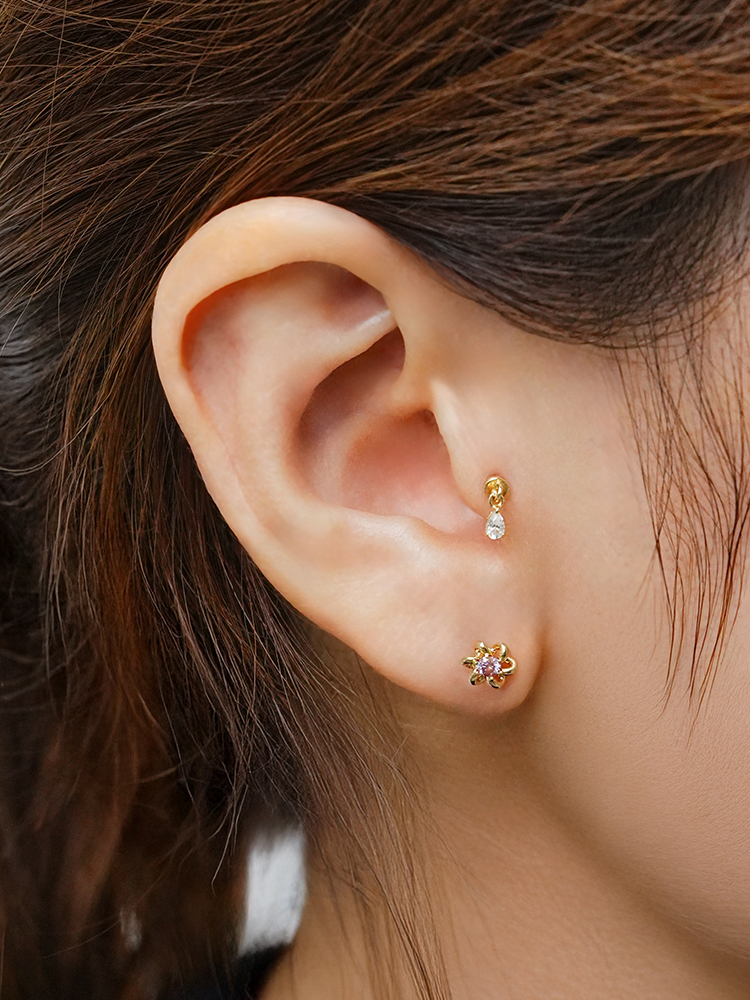 [0.8mm]14K 인터널 모이사나이트 다이아 데이지 루프 라블렛 피어싱 귀걸이 이미지 8