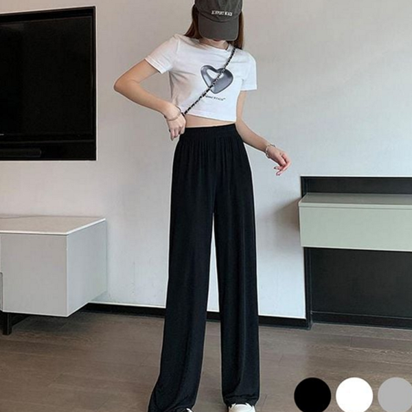 루즈핏 여성 와이드 팬츠 고무줄 여성 밴딩 팬츠 통바지 여름 - 상품 이미지