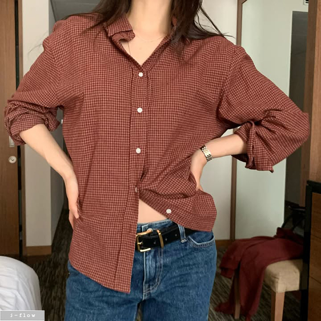 라틸 스탠다드 카라넥 피치 체크 셔츠 3col 겨울 레이어드 기모 빈티지 제이플로우 - 메인 이미지