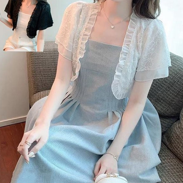 루즈핏 여름 레이스 가디건 볼레로 여성 반팔 가디건 시스루 크롭 - 상품 이미지
