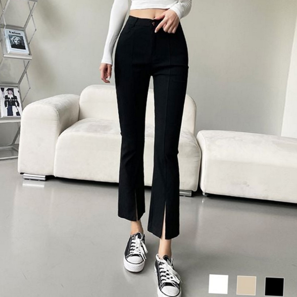 슬림핏 여성 부츠컷 팬츠 앞트임 여성 스판 바지 데일리 오피스 - 상품 이미지