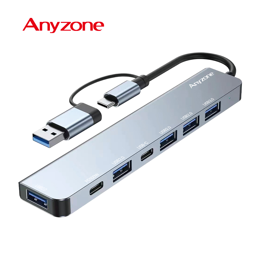 애니존 USB허브 7포트, USB3.0 Type A+C 블랙 - 상품 이미지