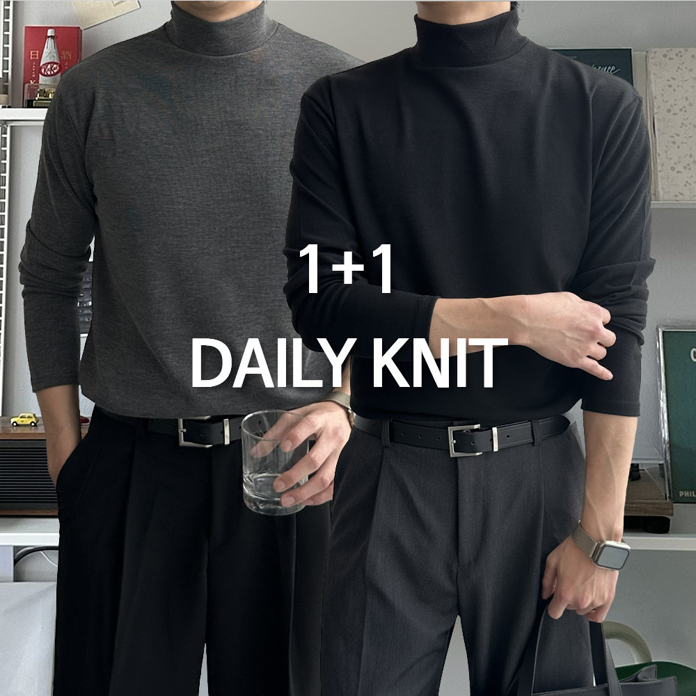 1+1 남자 목폴라 반목폴라 모크넥 니트 남자 니트 - 메인 이미지
