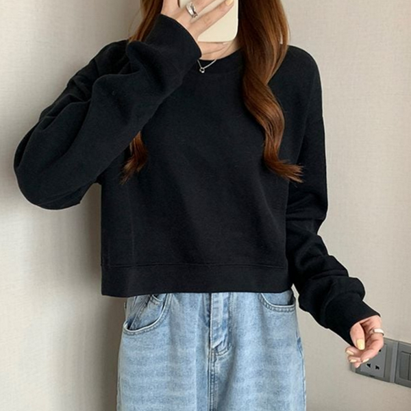 데일리 여자 크롭 맨투맨 오버핏 여성 루즈핏 맨투맨 캐주얼 라운드 - 상품 이미지