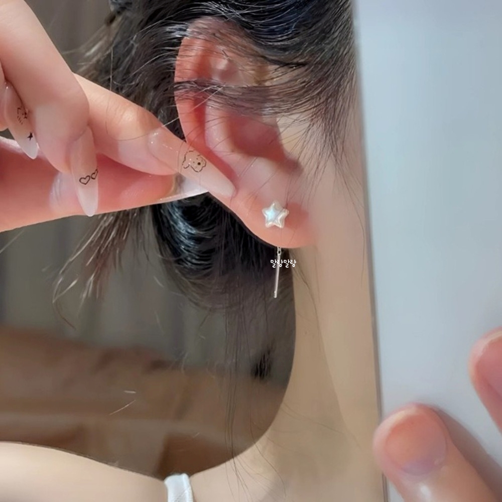 쁘띠 스타 실버스틱 드롭귀걸이 미니별 이어링 - 메인 이미지