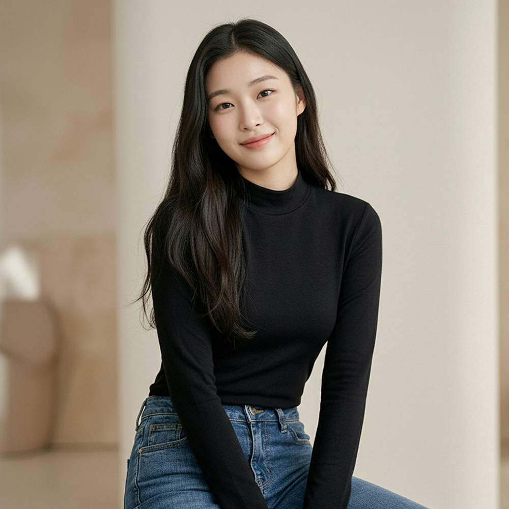 기모 목폴라 브라탑 브라일체형 긴팔티 겨울 발열 이너 슬림핏 여성 티셔츠 - 상세 이미지 5