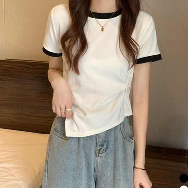 데일리 여자 반팔 티셔츠 루즈핏 여성 셔링 티셔츠 라운드 여름 - 상품 이미지