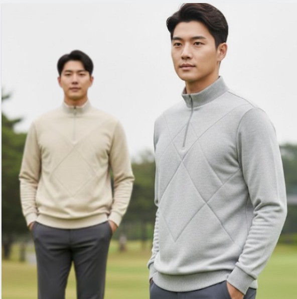 팬텀 골프웨어 남성 겨울 하이넥 반집업 두께감 있는 방풍 티셔츠 - 상품 이미지