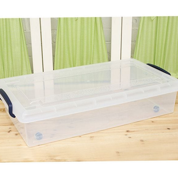 낮은 옷 정리함 이동식 플라스틱 수납함 바퀴형 리빙박스 투명 생활