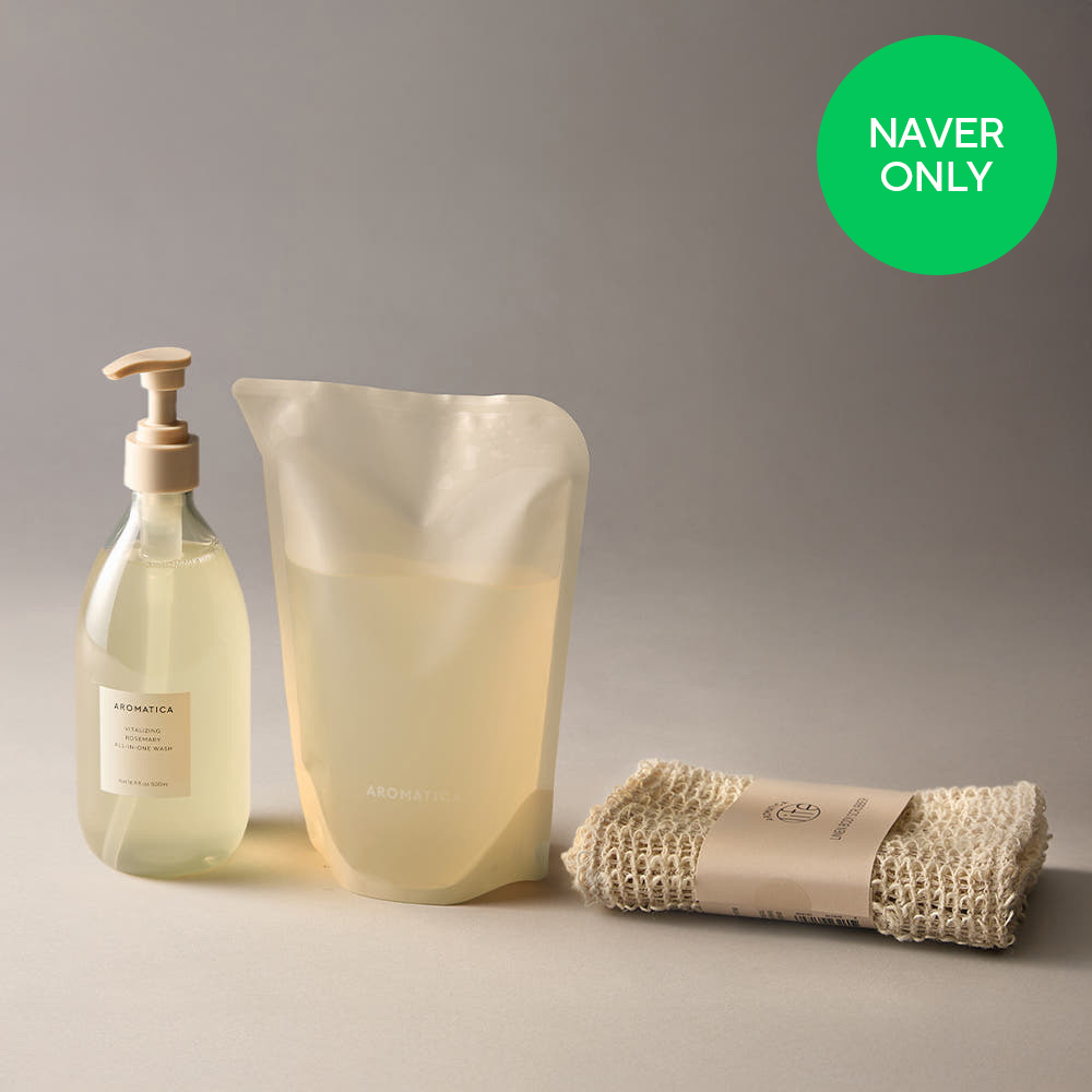 [네이버단독] 아로마티카 로즈마리 대용량 올인원 워시 1L 세트 (500ML+500ML) 클렌져 바디 샤워 샤워젤
