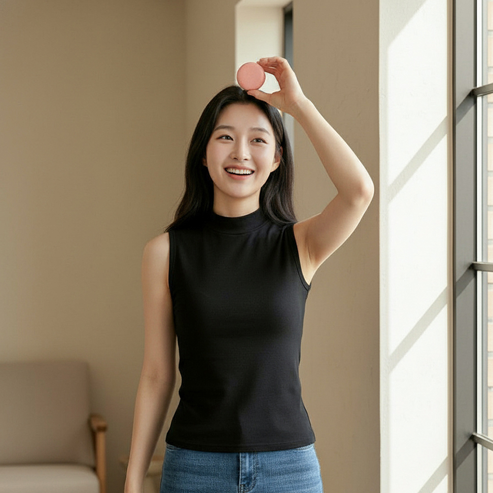 누모 노브라티 슬리브리스 기모 레이어드 이너 민소매 반폴라 브라 티셔츠 이미지 7