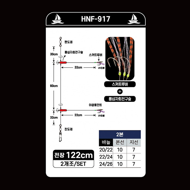 하나피싱 실리콘 타이 선상 2단 우럭 바늘 채비 HNF-917 스커트루버 - 상세 이미지 2