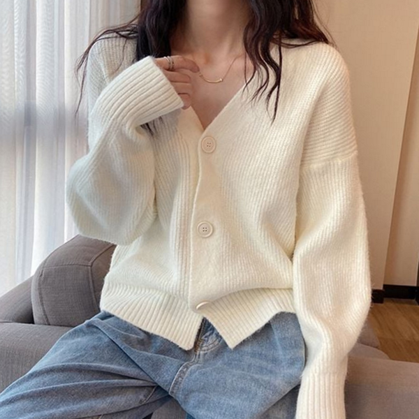 루즈핏 여성 가디건 오피스 브이넥 가디건 데일리 가을 니트 - 상품 이미지