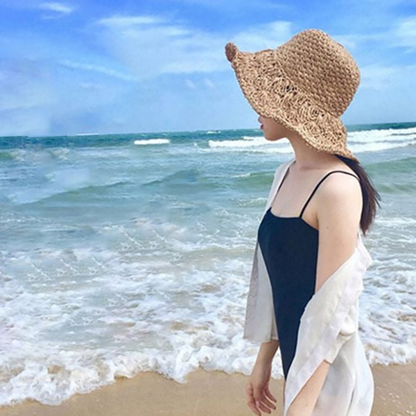 바캉스 여성 밀짚 모자 비치 여성 버킷 햇 여름 라피아 - 메인 이미지