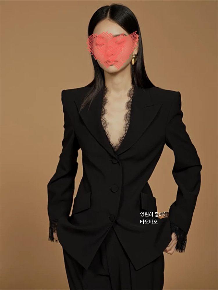 여성 슬림핏 봄가을 자켓 여성세트 가을 정장 오피스룩 면접 블랙 블레이저 S - 상세 이미지 5