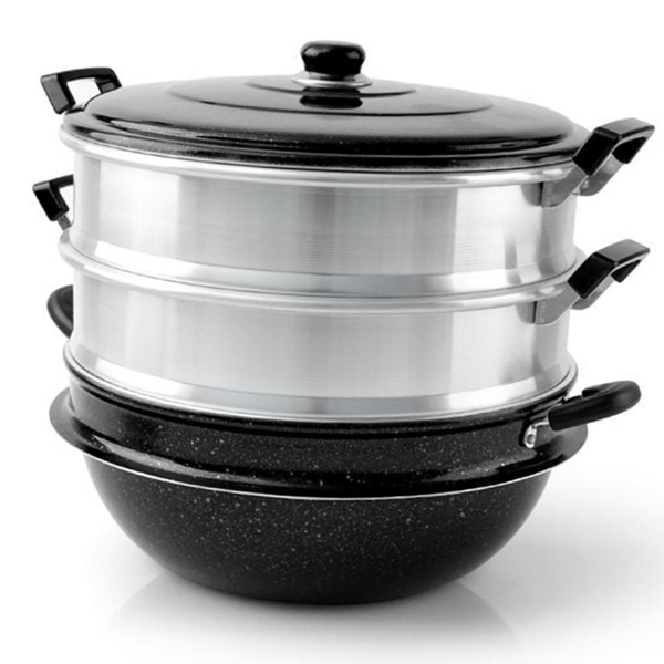 넉넉한 대용량 3단 찜기 마블 다용도 냄비 가정용 인덕션 40cm - 메인 이미지
