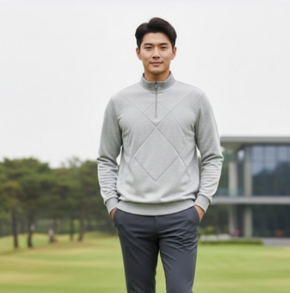 팬텀 골프웨어 남성 겨울 하이넥 반집업 두께감 있는 방풍 티셔츠 - 상품 이미지