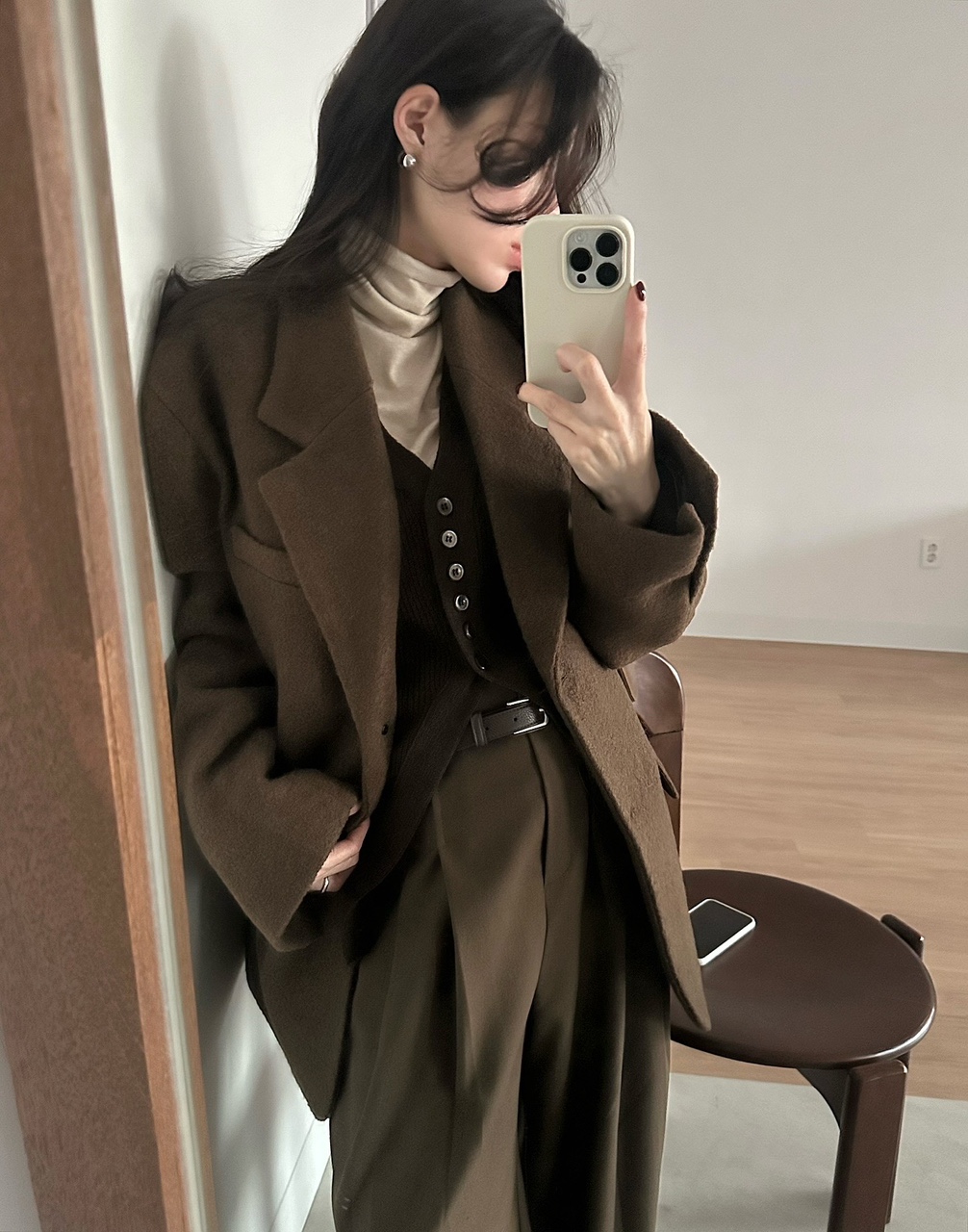 테멀 여성 겨울 울 오버핏 루즈핏 부클 자켓 - 상품 이미지