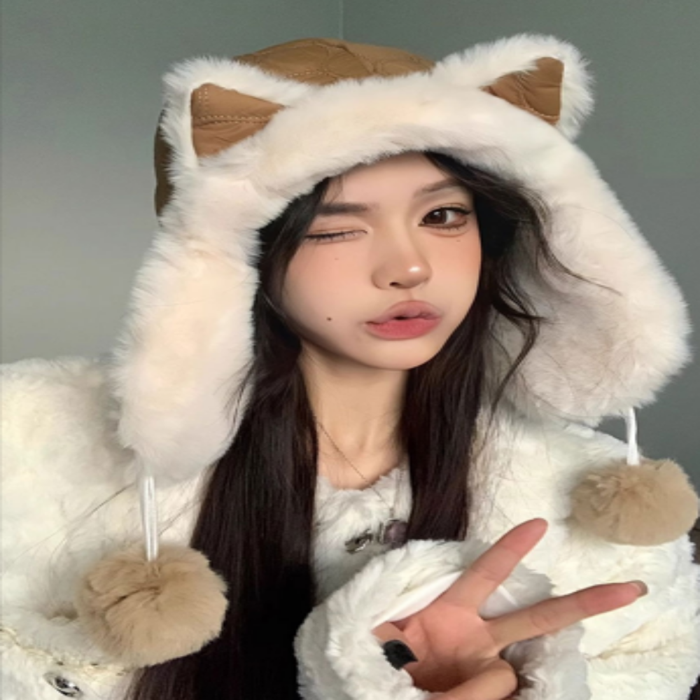 겨울 귀여운 예쁜 고양이털모자 방한 군밤 귀도리 귀 스키장 귀달이 버킷햇 - 상품 이미지