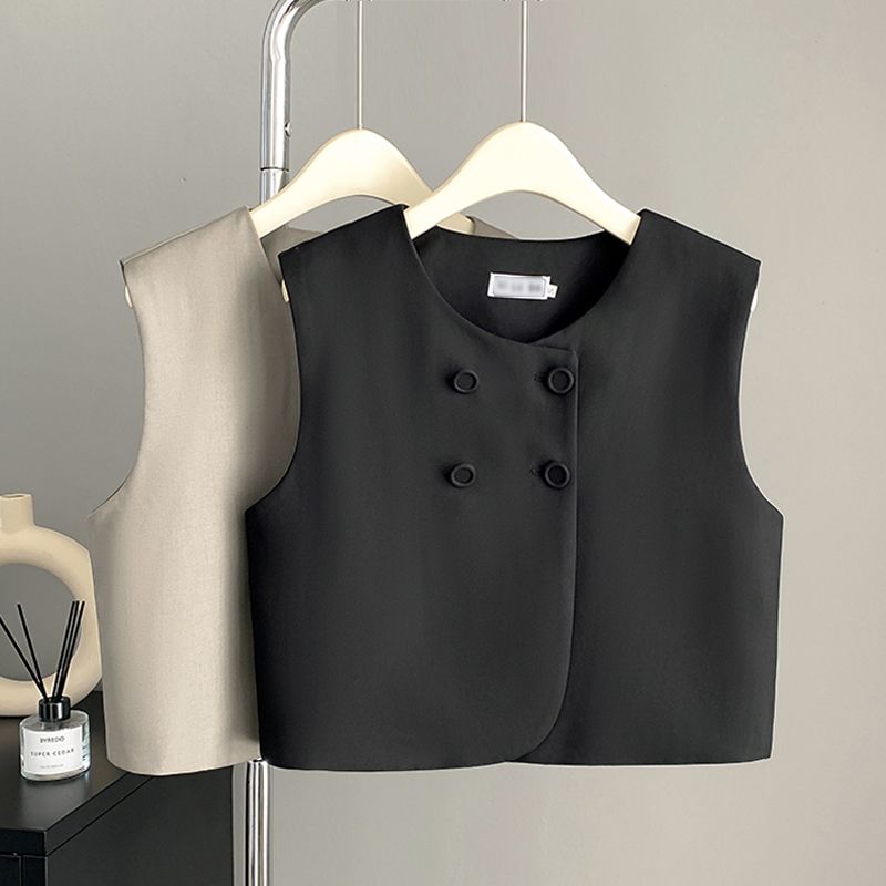 패션 여성용 패셔너블 상의 슬림핏 조끼 반팔 반팔티셔츠 블랙 S - 상세 이미지 3