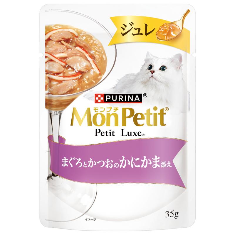 몬페티 쥬레 일본 참치와 가다랑어 게맛살 곁들임 네슬레 퓨리나 몽쁘띠 쁘띠럭스 파우치 35g 고양이사료 - 상품 이미지