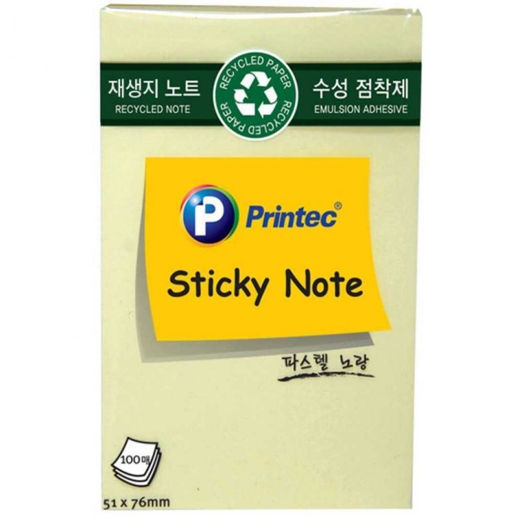 재생지 스티키노트 노랑 51x76 - 상품 이미지