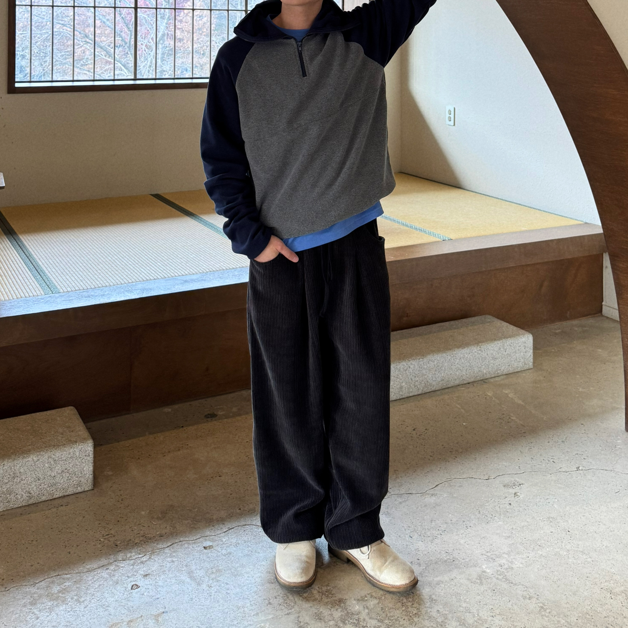 (남녀공용) 르모 코듀로이 와이드 밴딩 팬츠 / 겨울 기모 골덴 츄리닝 조거 바지 이미지 8