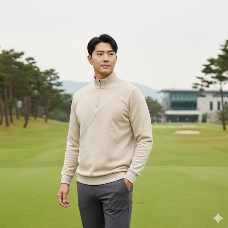 팬텀 골프웨어 남성 겨울 하이넥 반집업 두께감 있는 방풍 티셔츠 - 상세 이미지 5