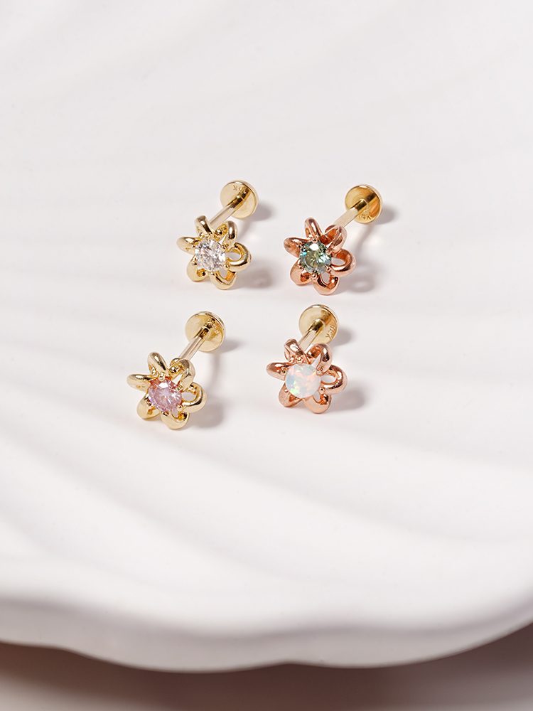 [0.8mm]14K 인터널 모이사나이트 다이아 데이지 루프 라블렛 피어싱 귀걸이 - 상세 이미지 5